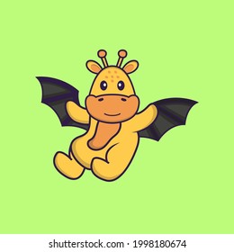 Cute giraffe is flying with wings. Animal cartoon concept isolated. Can used for t-shirt, greeting card, invitation card or mascot.