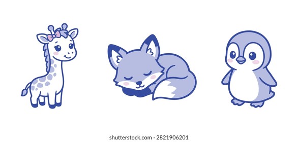 cute giraffe fox penguin