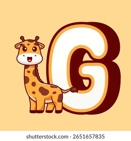 Cute Giraffe In G Alphabet Cartoon Vector Icon Illustration. Animal Education Icon Concept Isolated Premium Vector. Flat Cartoon Style