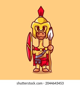 cute giraffe gladiator spartan with shield and spear, suitable for t-shirt designs or cute animal spartan mascots