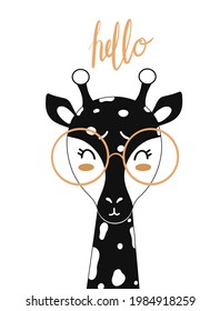 Cute giraffe with glasses in scandinavian style for kids design