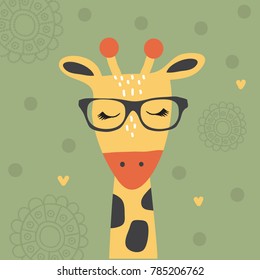 cute giraffe with glasses vevtor illustration
