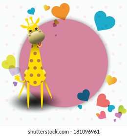 Cute giraffe greeting card / baby shower with cute giraffe. vector illustration