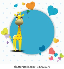 Cute giraffe greeting card / baby shower with cute giraffe. vector illustration