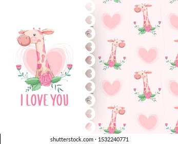 Cute giraffe hand draw illustration	