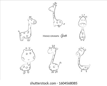 cute giraffe hand drawn icon vector set line art, Doodle Cartoon Animals in black and white style, Perfect for invitations,greeting cards, prints, posters