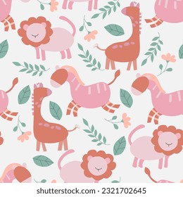 Cute Giraffe Hand Drawn Seamless Pattern