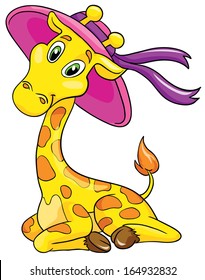 cute giraffe hat white background, vector illustration