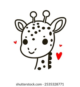 cute giraffe head cartoon animal doodle hand drawn vector illustration template design