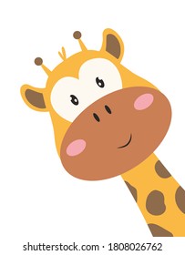 cute giraffe head isolated on white background, african wild animal, vector Illustration with little giraffe in cartoon style can be used for any design