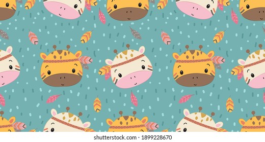 cute giraffe head in seamless pattern for decoration, kids wallpaper.