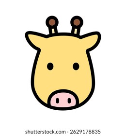 Cute giraffe head vector in colored outline style, isolated on white. Great for jungle animals, children’s books, and cartoon designs.