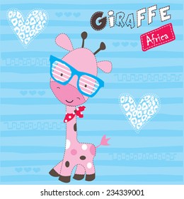 cute giraffe with heart striped background vector illustration