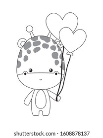 Cute giraffe with hearts balloons design, Animal zoo life nature character childhood and adorable theme Vector illustration