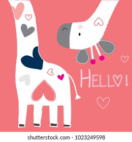 cute giraffe with hearts vector illustration