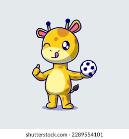 cute giraffe holding a ball cartoon vector icon illustration. animal nature icon concept isolated premium vector. flat design