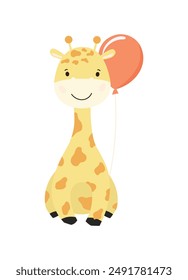 Nette Giraffe, die einen Ballon hält