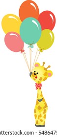 Cute giraffe holding balloons
