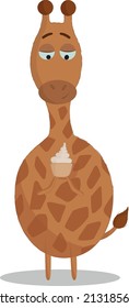 cute giraffe holding a cupcake, wild animals of africa, flat drawing, vector illustration for children