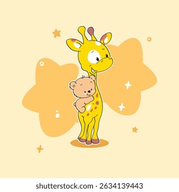 Cute Giraffe Holding Teddy Bear