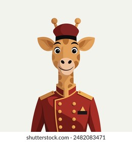 Cute giraffe as a hotel doorman cartoon character illustration