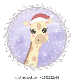 cute giraffe illustration for christmas decoration