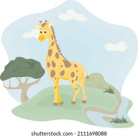 cute giraffe illustration in nature
