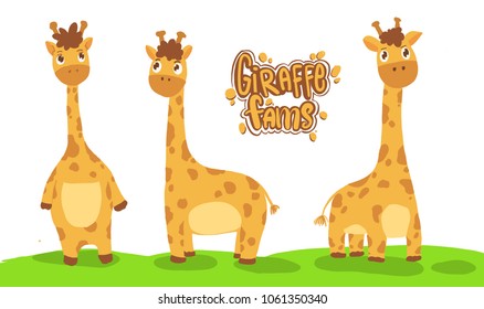 cute giraffe illustration, set of cartoon giraffe character. vector illustration