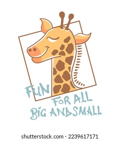 cute giraffe illustration with slogan for kids' print 