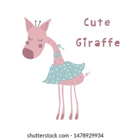 cute giraffe  illustration vector graphic design kids t with slogan