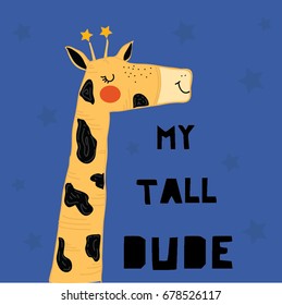 Cute Giraffe Illustration Vector For Kids Print