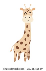 Cute giraffe isolated cartoon clipart. Jungle, safari, tropical animal design, hand drawn vector illustration in flat style