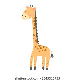 Girafa bonita isolada no fundo branco. Personagem de bebê de arte infantil de desenhos animados.