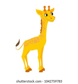 Cute giraffe kid, simple vector for animation, poster, book illustration. Funny animal for children's zoo isolated on white background. Cartoon design and drawing style. 