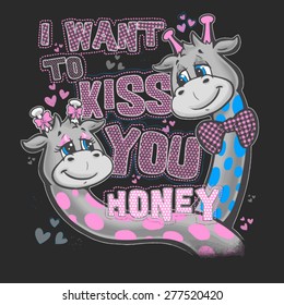 cute giraffe kiss love animal character illustration nightwear graphic design