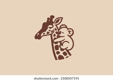 Cute giraffe and koala. Logo, emblem, icon, sign	