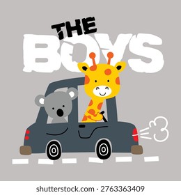 cute giraffe and koala on the car