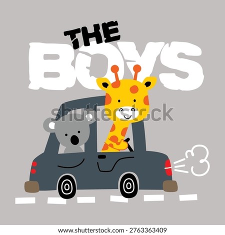 cute giraffe and koala on the car