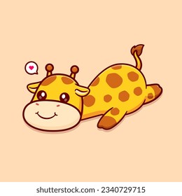 Cute Giraffe Lay On Floor Cartoon Vector Icon Illustration. Animal Nature Icon Concept Isolated Premium Vector. Flat Cartoon Style