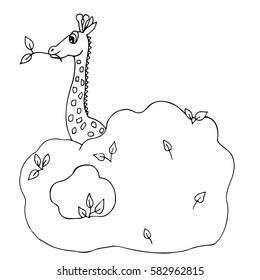 Cute giraffe with leaves on the white background. For coloring book and other child design.