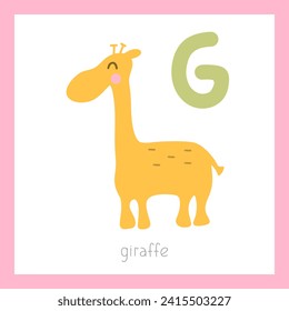 Cute giraffe. Letter G. English alphabet for kids. Educational vector illustration on white background.