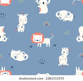 Cute giraffe, Lion, Elephant, Koala vector, rainbow, baby , happy