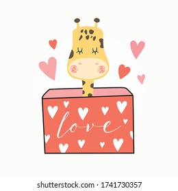 Cute giraffe in a love letter. Vector illustration design.