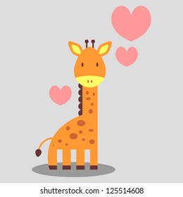 Cute giraffe in love romantic illustration