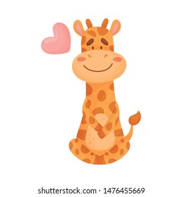 Cute giraffe in love. Vector illustration on white background.