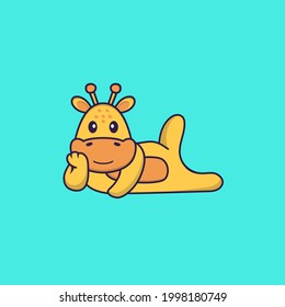 Cute giraffe lying down. Animal cartoon concept isolated. Can used for t-shirt, greeting card, invitation card or mascot.