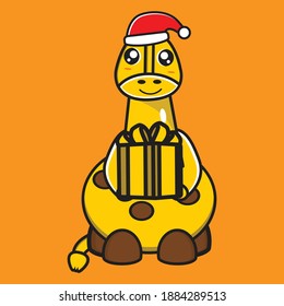 cute giraffe mascot on Christmas day giving gifts