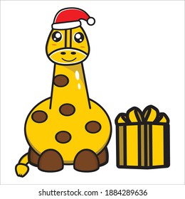 cute giraffe mascot on christmas day vector design eps 10