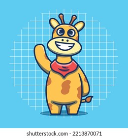 Cute giraffe mascot waving vector illustration. Animal mascot in cartoon style.