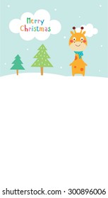 cute giraffe merry christmas greeting card vector